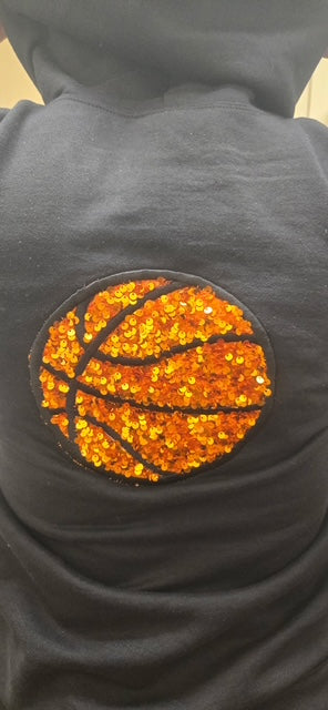 Basketball MOM Embroidered Hoodie w/Sequin Basketball on the back – Game Day Spirit